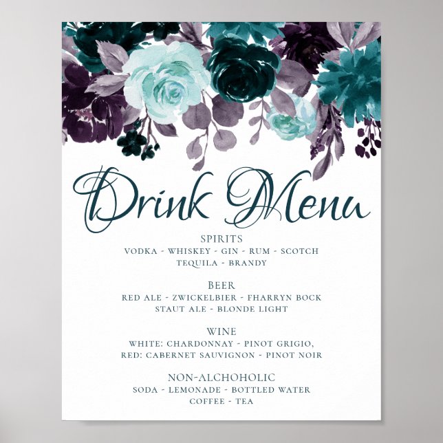 Moody Boho | Blågrön Blommig Girlang Drickval Poster (Framsidan)