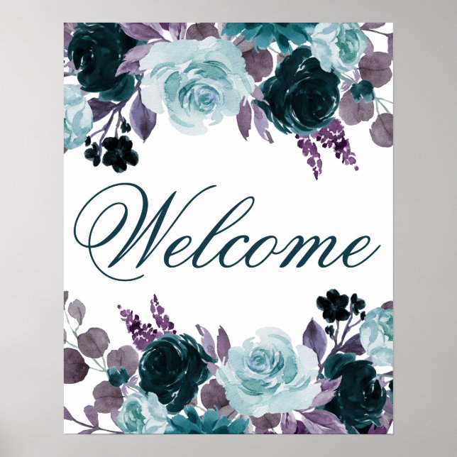 Moody Boho | Blågrön Blommig Girlang Festlig Välko Poster (Framsidan)