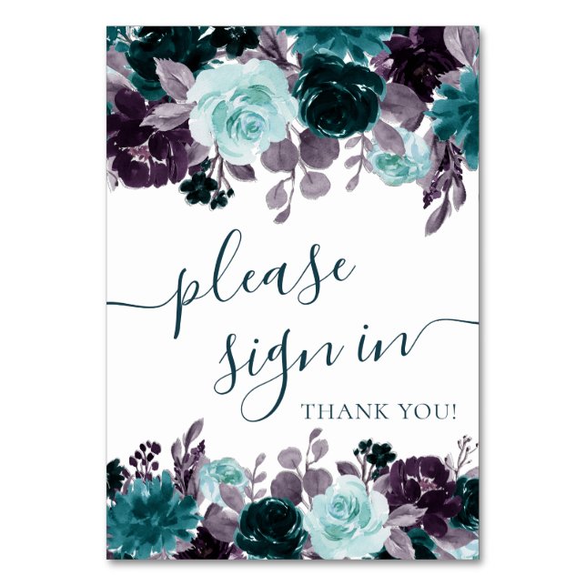 Moody Boho | Blommigt för hämtning och Lila Logga  Bordsnummer (Framsidan)