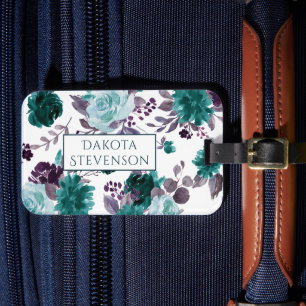 Moody Boho Blommönster för Mörk av skalturkos Bagagebricka