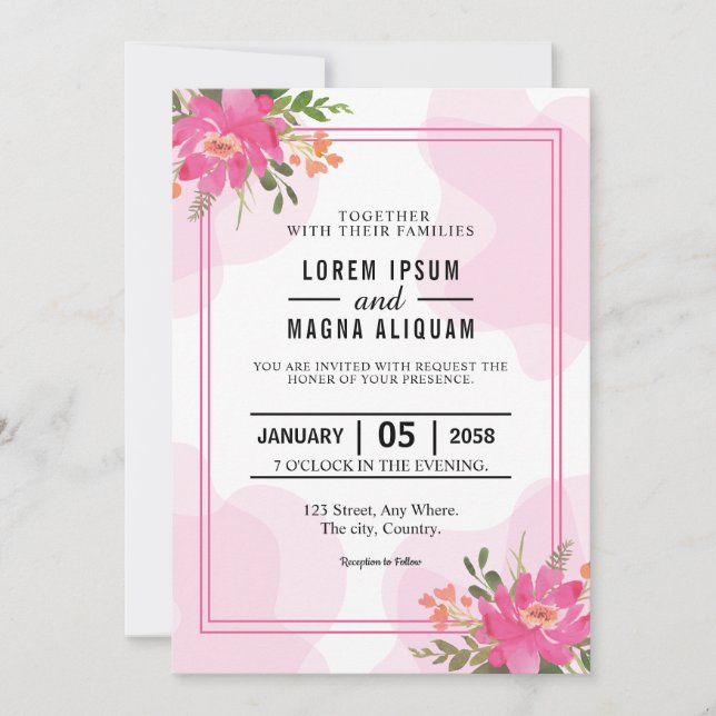 Moody boho chic bröllop-vektorbuquetkort inbjudningar (Framsida)