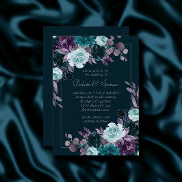 Moody Boho | Deep Teal Turcos Lila Bouquet Inbjudningar