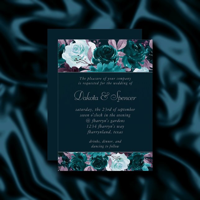 Moody Boho | Deep Teal Turcos Lila Garland Inbjudningar (Skapare uppladdad)