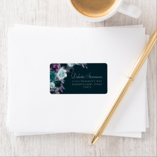 Moody Boho Djup Teal och Lila Bouquet Adress Adressetikett