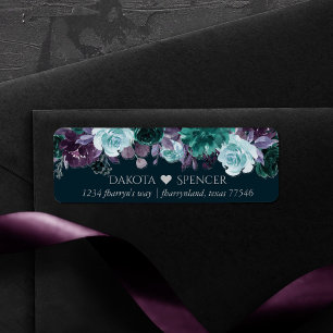 Moody Boho Djup Teal och Lila Garlandadress Returadress Etikett