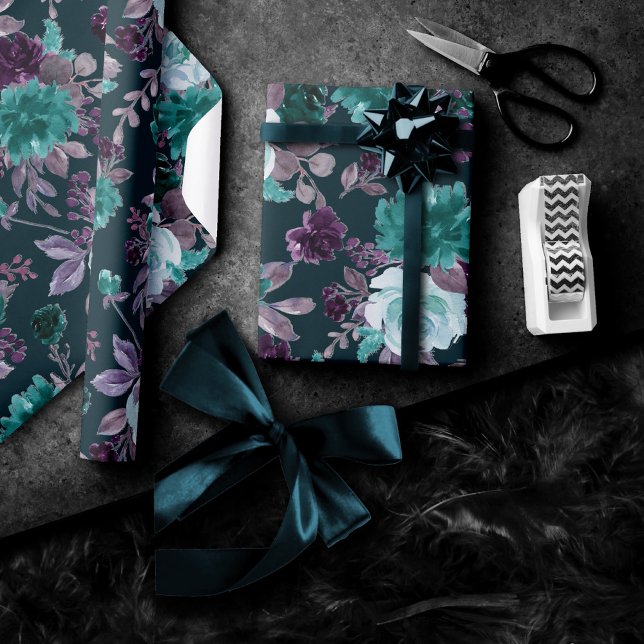Moody Boho | Djupskalk och växt Lila Mönster Presentpapper (Skapare uppladdad)