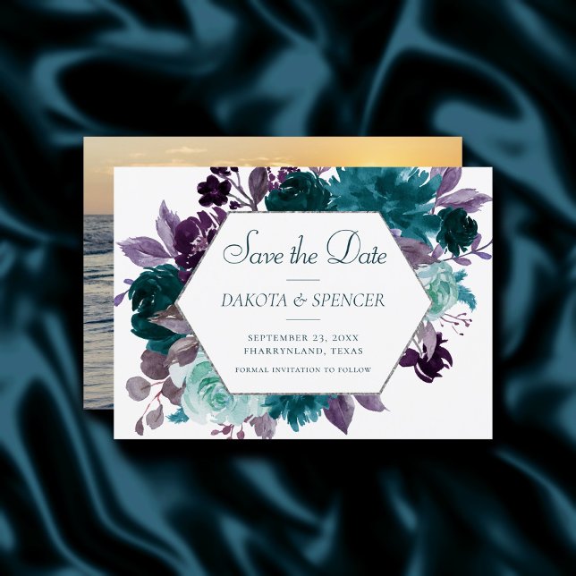 Moody Boho | Lila av turkos Bouquet Ram Spara Datumet (Skapare uppladdad)