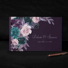 Moody Boho | Mörk Eggplant Lila och Teal Bouquet Gästböcker