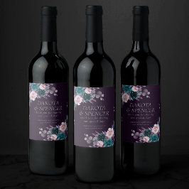 Moody Boho | Mörk Eggplant Lila och Teal Favor Vinflaska Etikett