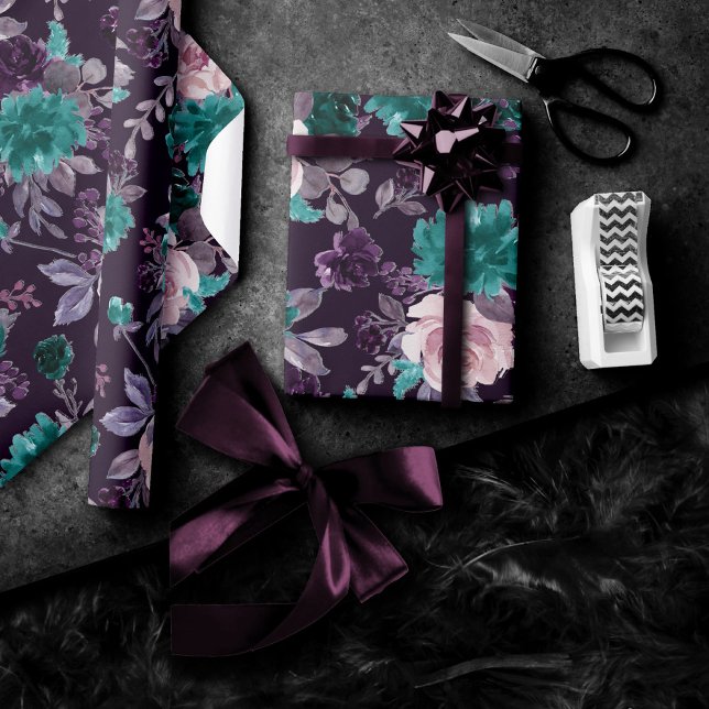 Moody Boho | Mörk Eggplant Lila och Teal Mönster Presentpapper (Skapare uppladdad)
