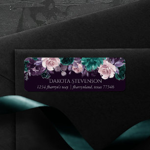 Moody Boho Mörk Eggplant Paarse Rozen Adres Returadress Etikett