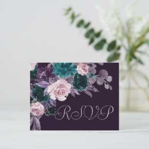Moody Boho OSA av Mörk Eggplant Lila Blommigt Vykort