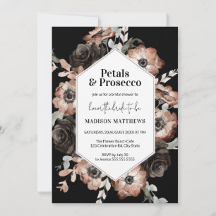 Moody Boho Petals & Prosecco Black Möhippa Inbjudningar