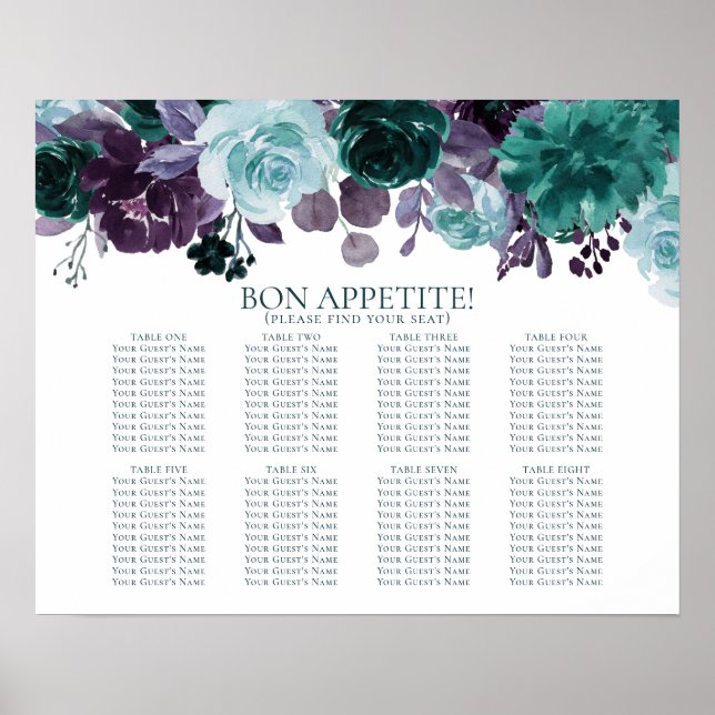Moody Boho | Teal Blommigt Bouquets Sittdiagram Poster (Framsidan)