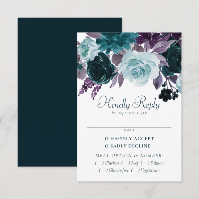 Moody Boho | Teal och Eggplant Lila Ro Entree OSA Kort (Fram/baksida)