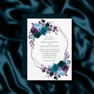 Moody Boho Teal och turkos Blommigt Bröllop Inbjudningar