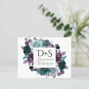 Moody Boho Teal och turkos Mörk Blommigt Utandni Meddelande Vykort