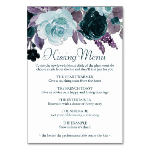 Moody Boho   Teal Turcos Lila Kissing Menu Bordsnummer