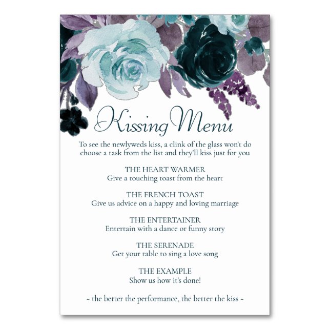 Moody Boho | Teal Turcos Lila Kissing Menu Bordsnummer (Framsidan)