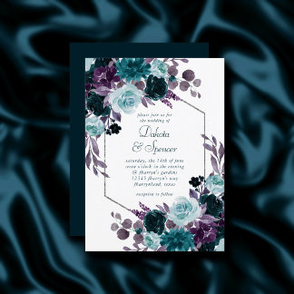 Moody Boho | Teal Turcos Mörk Blommigt Bröllop Inbjudningar