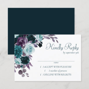 Moody Boho Teal Turcos Mörk Blommigt Bröllop OSA Kort