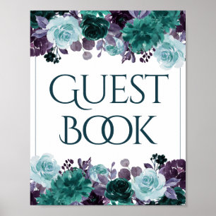 Moody Boho Turkos Blommig Gäst Inskrivningsskylt Poster