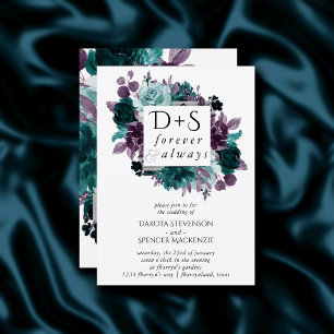Moody Boho Utandning av teal Blommigt Monogram B Inbjudningar