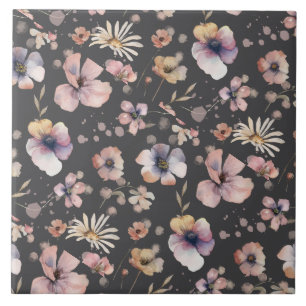 Moody Boho Watercolor Blush Vilda Blommor Mönster Kakelplatta