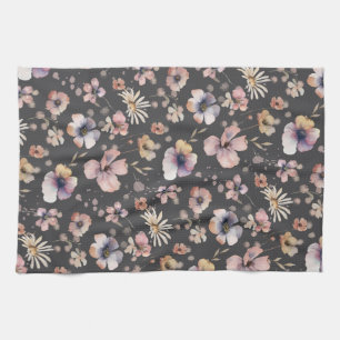 Moody Boho Watercolor Blush Vilda Blommor Mönster Kökshandduk