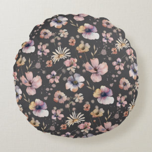 Moody Boho Watercolor Blush Vilda Blommor Mönster Rund Kudde