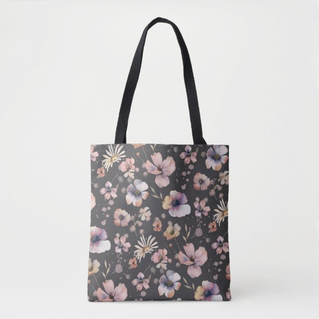 Moody Boho Watercolor Blush Vilda Blommor Mönster Tygkasse (Framsida)