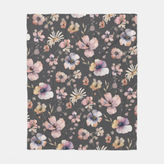 Moody Boho Watercolor Blush Wildflowers Pattern  Fleecefilt