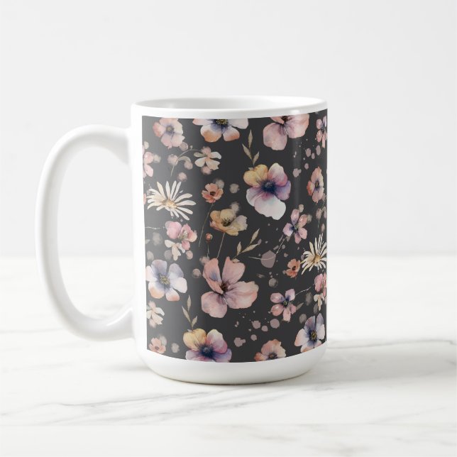 Moody Boho Watercolor Blush Wildflowers Pattern  Kaffemugg (Vänster)