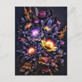 Moody bouquet black gult lila blommor vykort