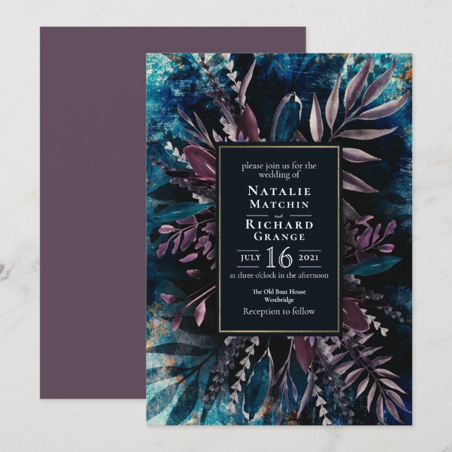Moody Bouquet-inbjudan till botaniskt bröllop Inbjudningar (Fram/baksida)