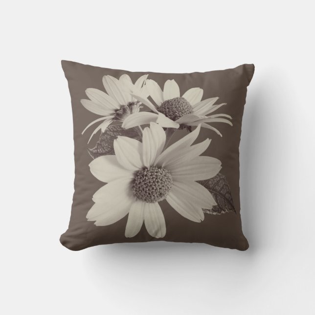 Moody Brown Daisy Anpassad monogram Chince Kuddcov Kudde (Framsida)