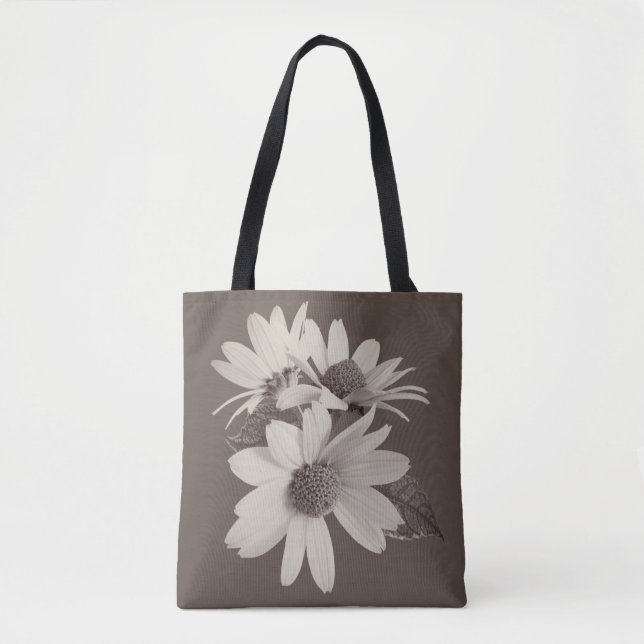 Moody Brown Daisy Custom Monogram Chince Style Tygkasse (Framsida)