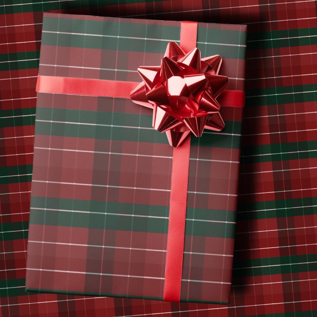 Moody Burgundy and Hunter Green Stripe Plaid Xmas Presentpapper (Skapare uppladdad)