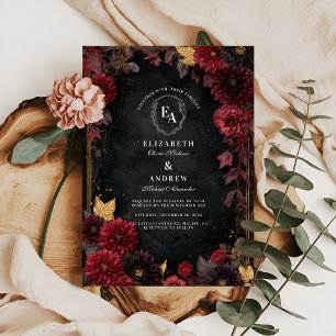 Moody Burgundy Dahlia Fall Wedding Inbjudningar
