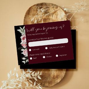 Moody Burgundy Mörk Blommigt Bröllop OSA Kort