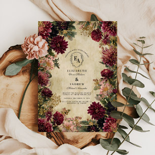 Moody Burgundy och Antique Guld Elegance Inbjudningar