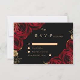 Moody Burgundy Roses Wedding RSVP card OSA Kort