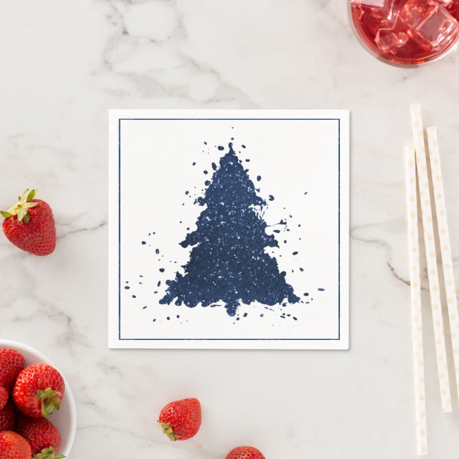 Moody Christmas Tree | Classy Navy Blue Splatter Pappersservett (Insitu)