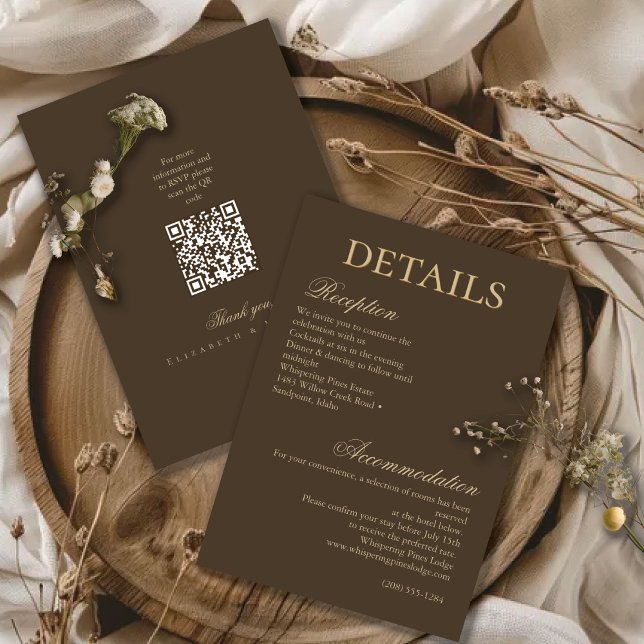 Moody Coffee Minimalist Script Wedding Details Tilläggskort (Skapare uppladdad)