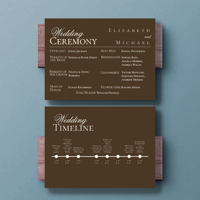 Moody Coffee Minimalist Wedding Program Timeline (Skapare uppladdad)