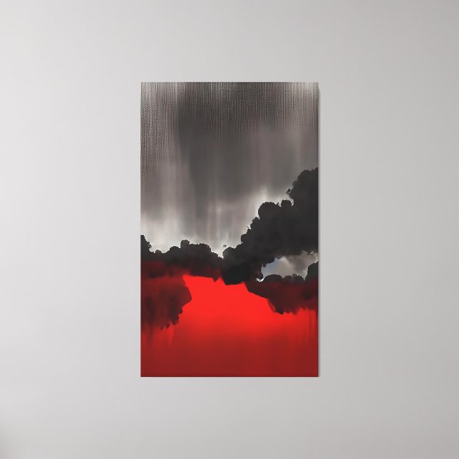 Moody Contemporary Painting Black Grått Red Art Canvastryck (Framsida)