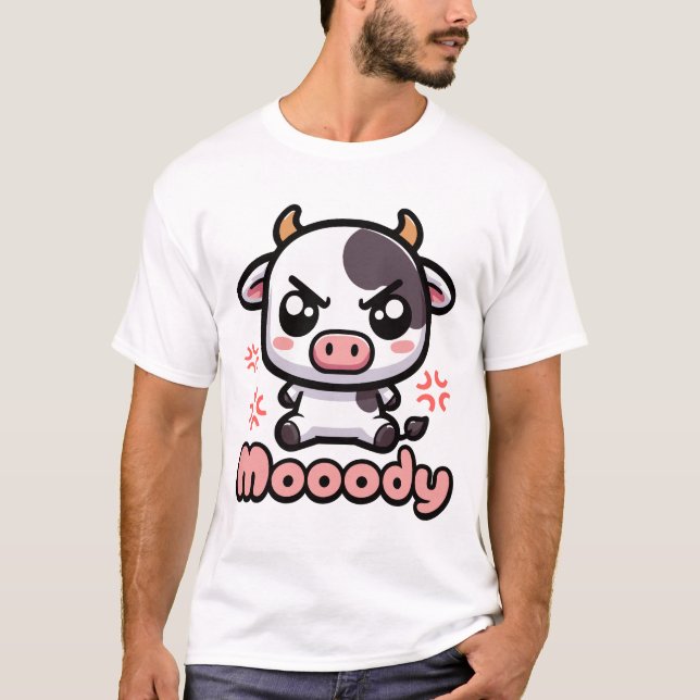 Moody! Cute Arg Cow Pun-Tecknad T Shirt (Framsida)