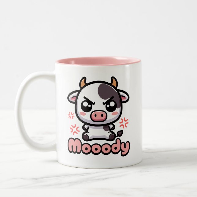 Moody! Cute Arg Cow Pun-Tecknad Två-Tonad Mugg (Vänster)