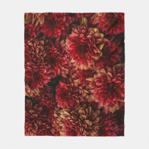 Moody Dahlia Flowers Mörk Struktur Fleecefilt