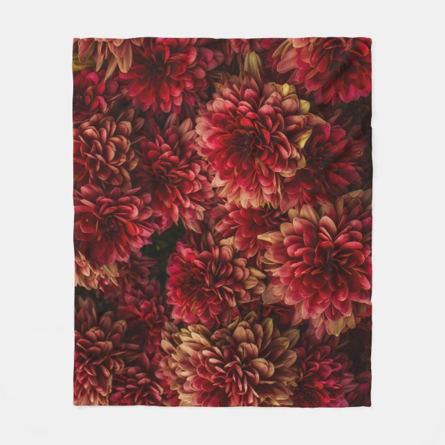 Moody Dahlia Flowers Mörk Struktur Fleecefilt (Framsidan)